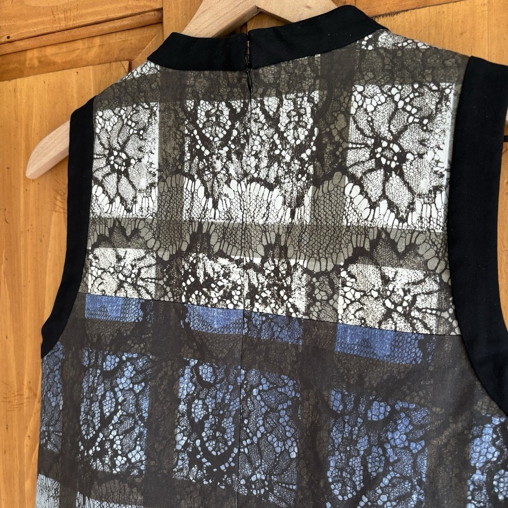 Tibi Silk Dress Blue Black Abstract Artsy Ombré Drop Waist 4‎ Mini Sleeveless - Picture 5 of 11
